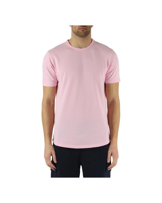 T-shirt in cotone piquet con ricamo logo di Sun 68 in Pink da Uomo