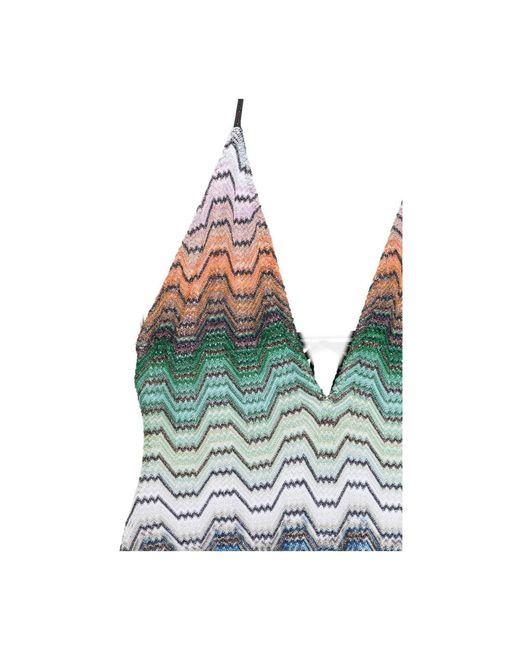 Missoni Blue Zigzag-Knit Halterneck Swimsuit