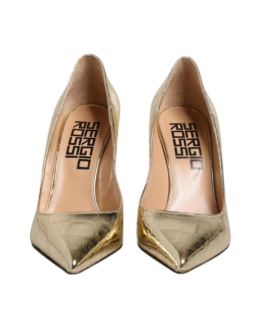 Sergio Rossi Metallic Goldene Lederblockabsatzschuhe