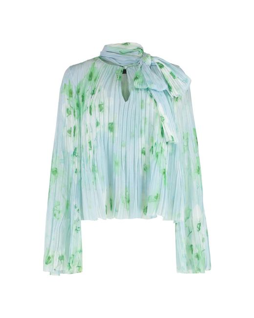 Pinko Overhemden ,Veelkleurig ,Polyester Geplooide Crepe Blouse Met Striknek in het Green