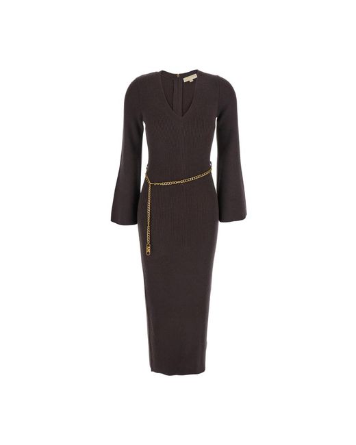 Michael Kors Black Dress With Chain Belt And Logo Plaque