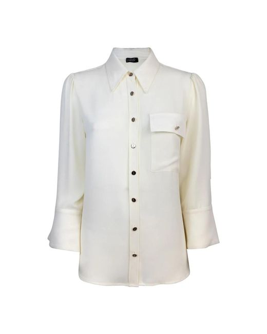 Georgette camicia colletto classico manica 3/4 di Liu Jo in White