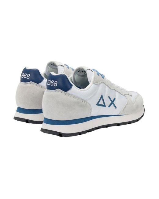 Sun 68 Weiße Wildleder-Sneaker Mit Blauen Schnürsenkeln in White für Herren