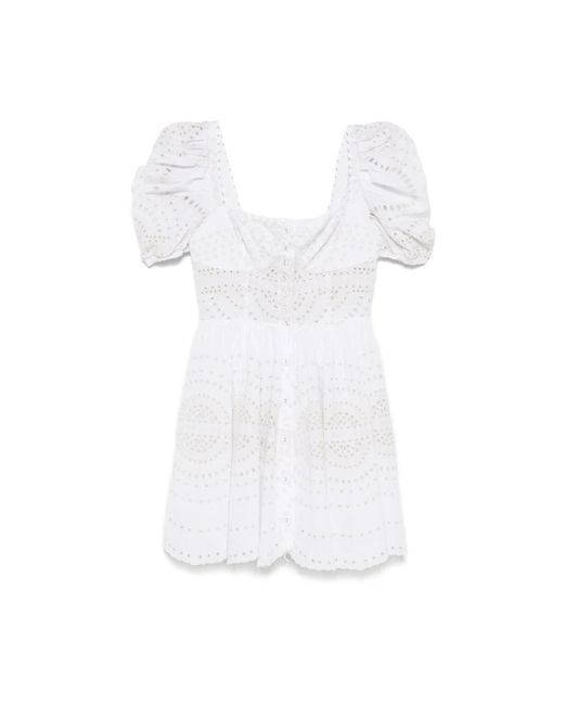 Charo Ruiz White Broderie Anglaise Square Neck Kleid