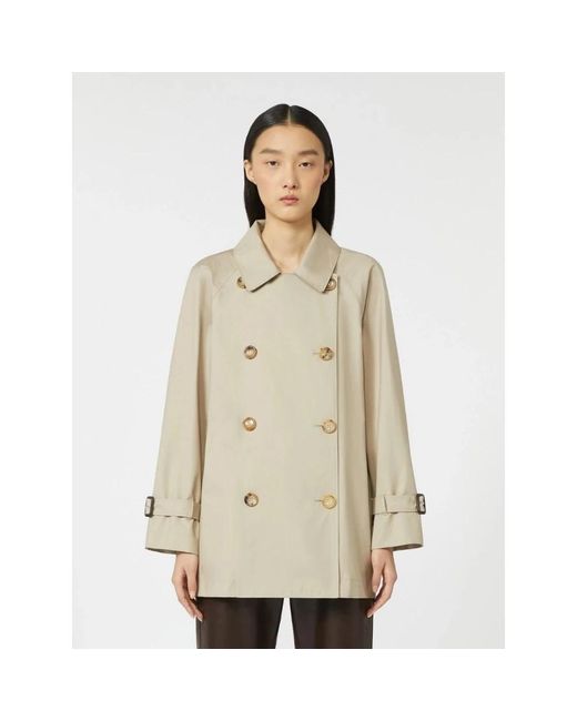 Max Mara The Cube Gabardine Cropped Trench in het Natural