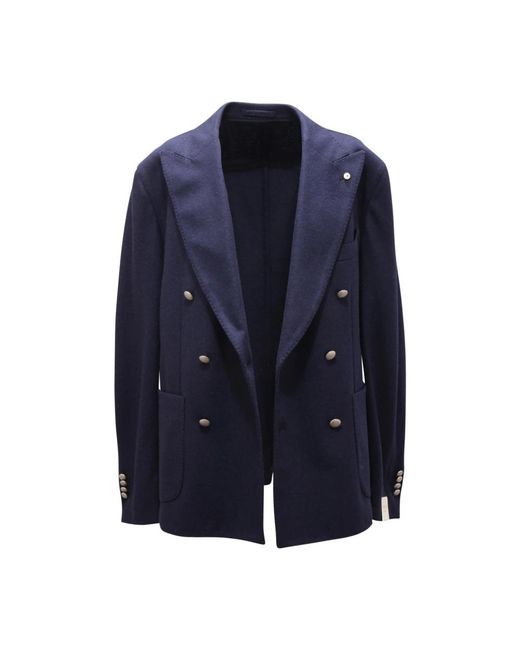 L.b.m. 1911 B.M. 1911, ,Jassen ,Blauw ,Wol Wollen Blend Dubbelborst Jas Blauw in het Blue voor heren