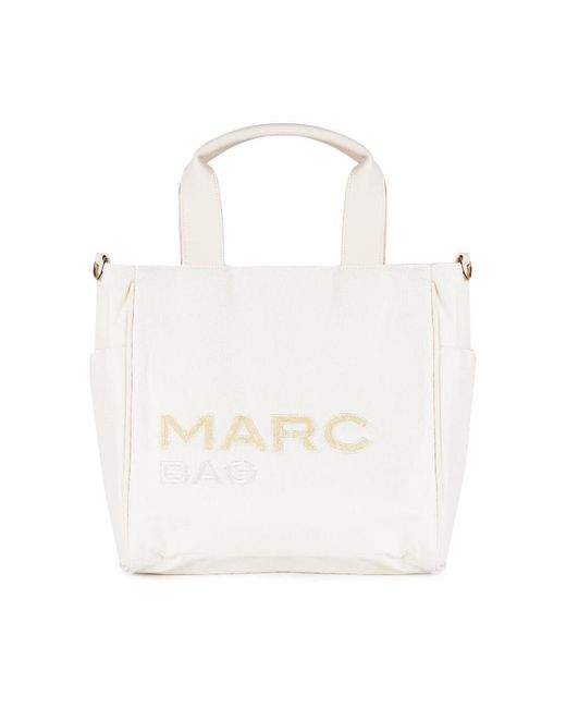 Borsa shopping avorio con dettagli brand di Marc Ellis in White
