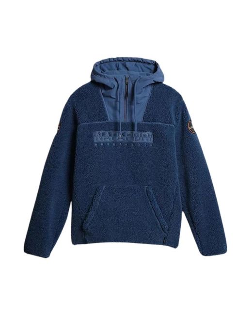 Napapijri Hoodies & Sweatvesten ,Blauw ,Polyester Blauwe Half Zip Hoodie Teide Fleece in het Blue voor heren