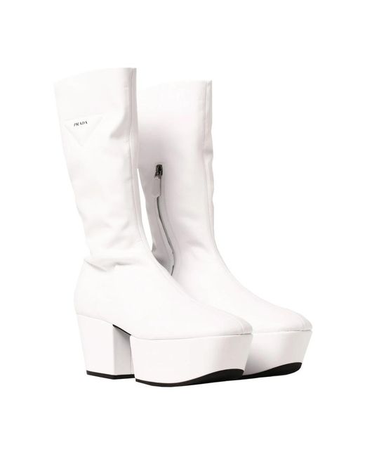 Prada White Plattform Pull On Stiefel