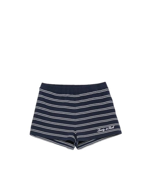 Sporty & Rich Blue Striped Logo-Embroidered Shorts