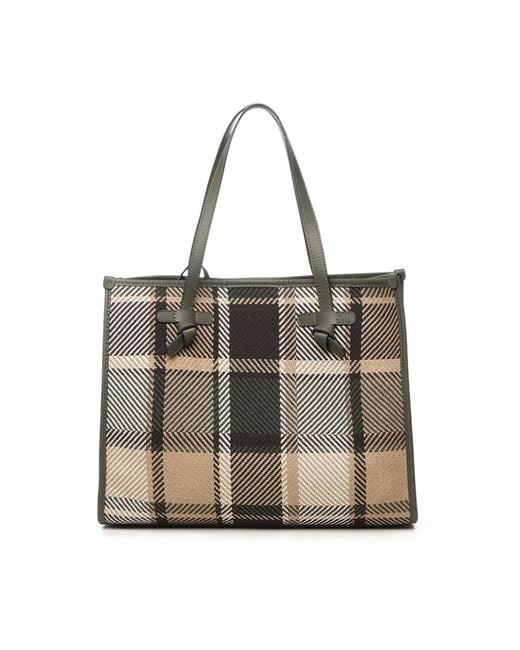 Gianni Chiarini Tartan Stoffen Handtas Met Leren Handvatten in het Multicolor