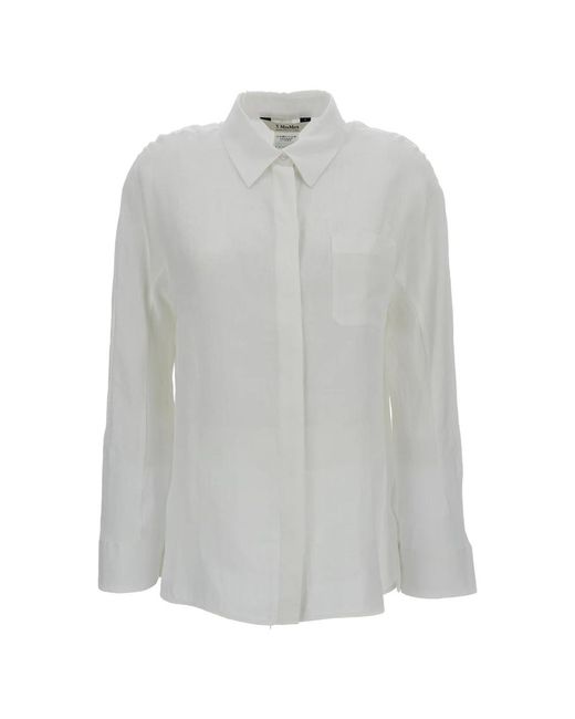 Max Mara Linnen Blouse Met Lange Mouwen in het Gray