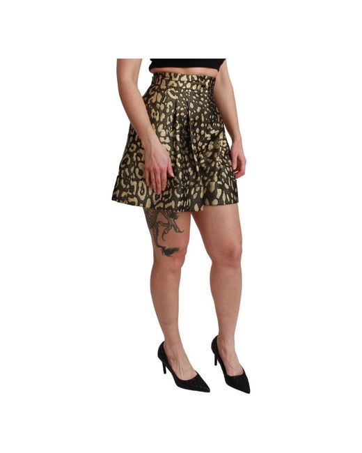 Dolce & Gabbana Green Black Gold High Waist Mini Cotton Shorts