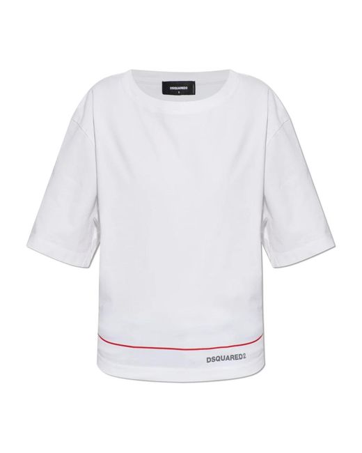 DSquared² Tops ,Wit ,Katoen Logo T-Shirt in het White