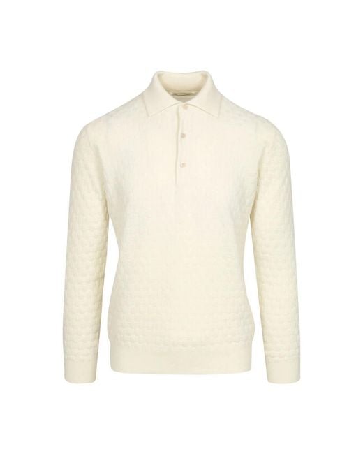 FILIPPO DE LAURENTIIS Polo Collar Basket Stitch Knit in het White voor heren