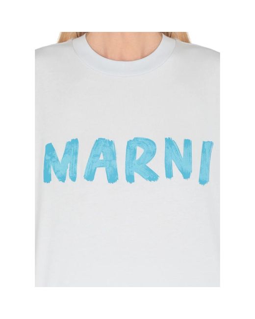 Marni Blue Hellblaues baumwoll-t-shirt rundhals