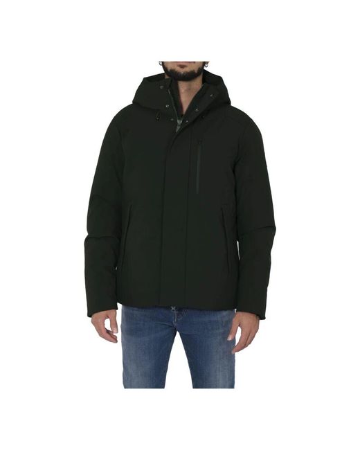 Save The Duck Dunkelgrüne kapuzenjacke mit hohem kragen in Black für Herren
