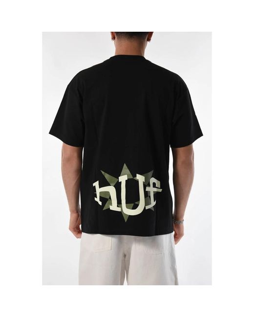 Huf Baumwoll t-shirt mit front- und rückendruck in Black für Herren