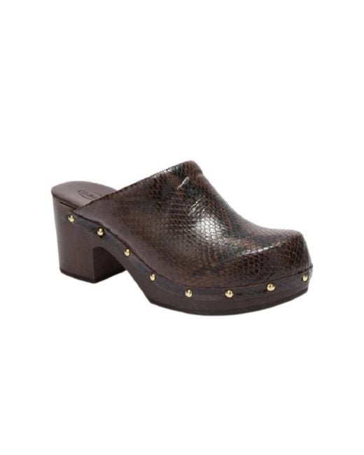 Scholl Brown Heeled Mule