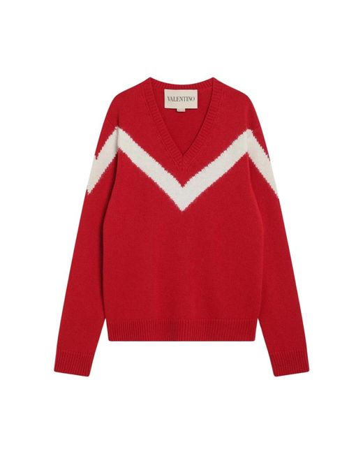Valentino Garavani Red V-Neck Knitwear for men