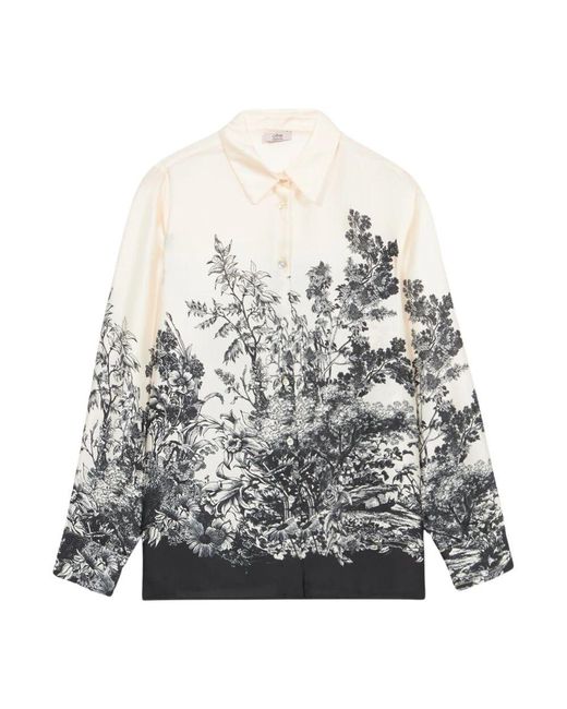 Oltre Gray Satinbluse mit ramage-muster