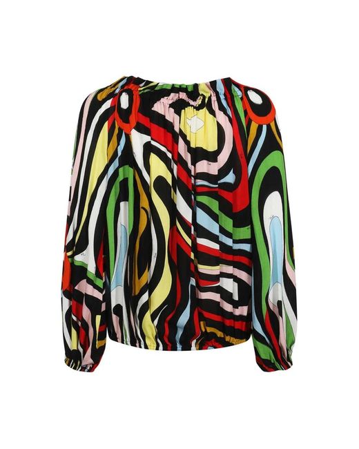 Emilio Pucci Black Schleifenmuster Bluse Elastische Bündchen Saum