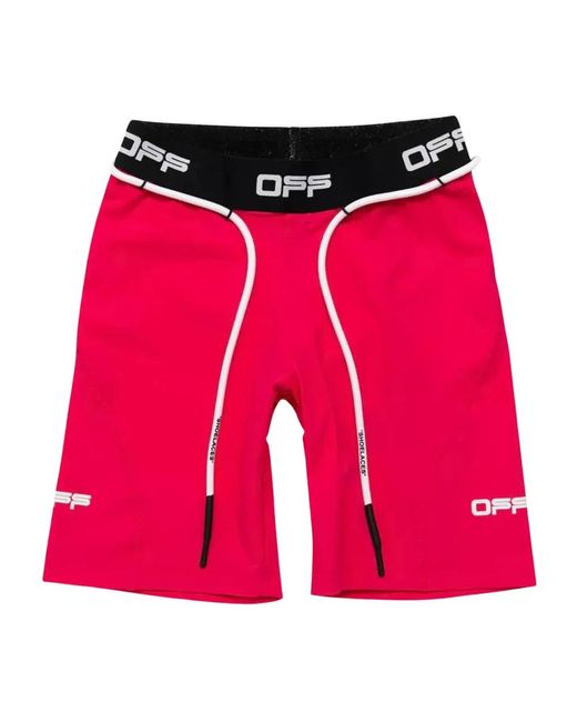 Shorts rosa elasticizzati con logo di Off-White c/o Virgil Abloh in Red