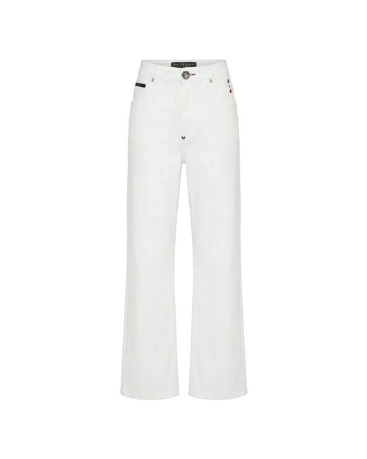 Philipp Plein Jeans ,Wit ,Katoen Straight Fit Jeans Basic in het White