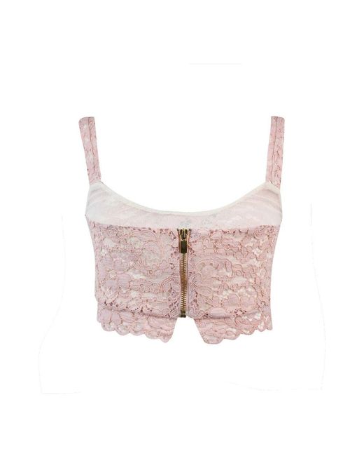 A PAPER KID Pink Blumige Spitzen Crop Top