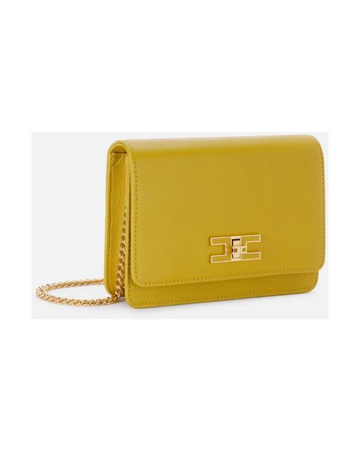Elisabetta Franchi Kleine Schouderband Met Logoplaat in het Yellow