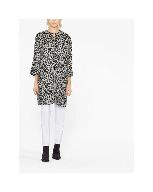 Isabel Marant Leopard Print Zip-Up Coat in het Black