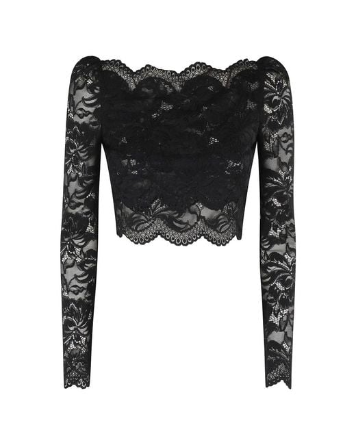 Rabanne Black Schwarzes Spitzen Crop Langarm Top