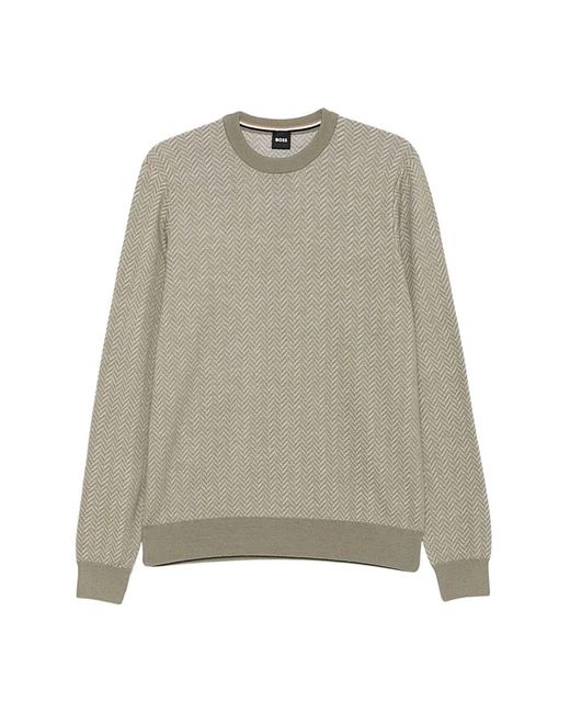 Boss Rundhals-Strickpullover Basic in Gray für Herren