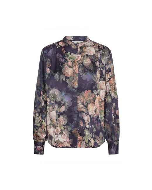 Karmamia Blue Bluse Mit Blumenmuster Und Puffärmeln