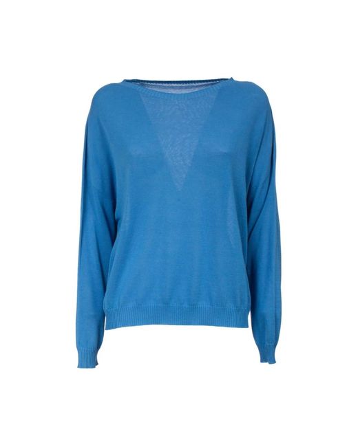 Le Tricot Perugia Blue Baumwoll Langarm Ripp Top
