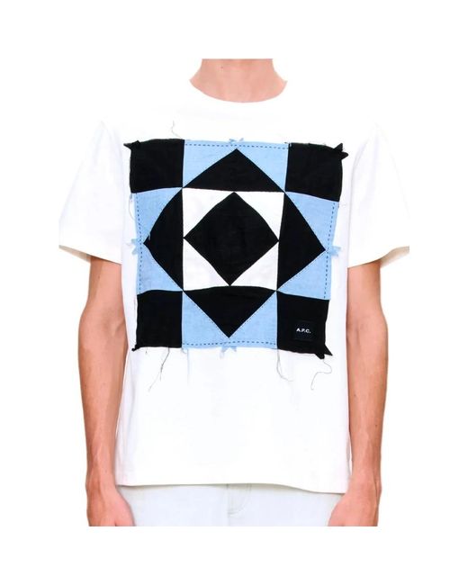 A.P.C. Tops ,Wit ,Katoen T-Shirt Patchwork in het Blue voor heren