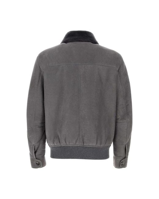 Brioni Gray Faux Fur & Shearling Jackets for men