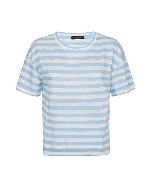 T-shirt classica a righe in lino di Weekend by Maxmara in Blue