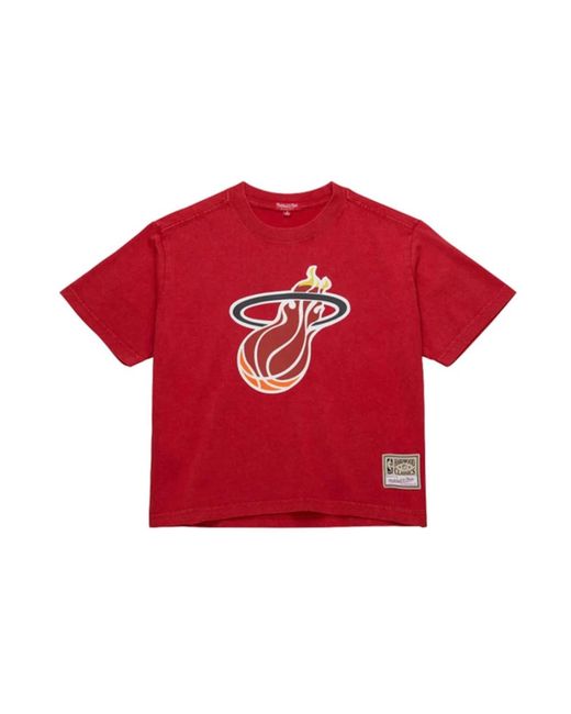 Mitchell & Ness Tops ,Rood ,Katoen Boxy Cropped T-Shirt in het Red
