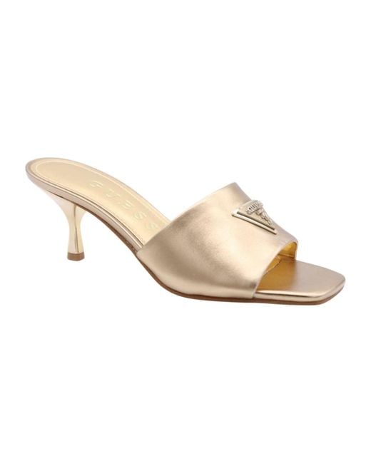 Guess White Heeled Mules