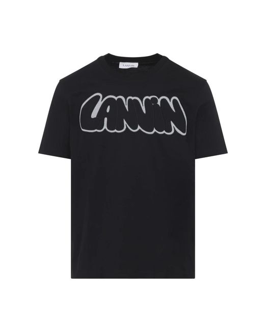 Lanvin Tops ,Zwart ,Katoen Geborduurde Katoenen T-Shirt in het Black voor heren