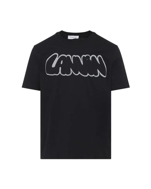 Lanvin Tops ,Zwart ,Katoen Geborduurde Katoenen T-Shirt in het Black voor heren