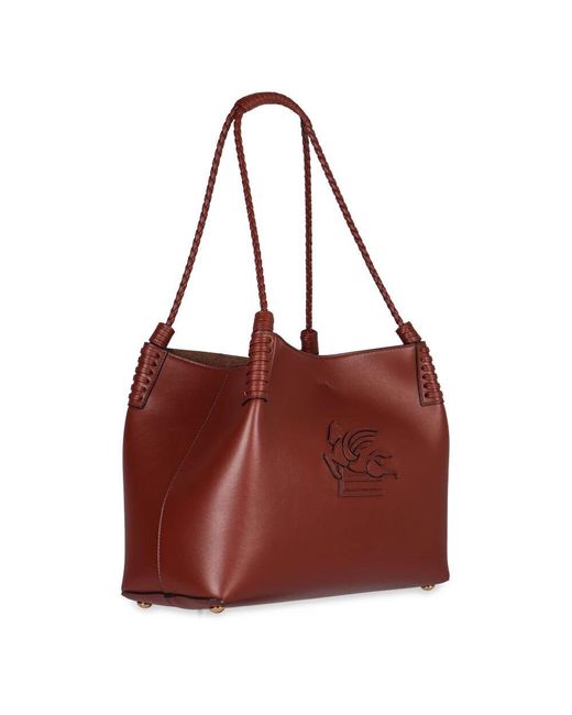 Etro Red Leder-tote mit metallverschluss