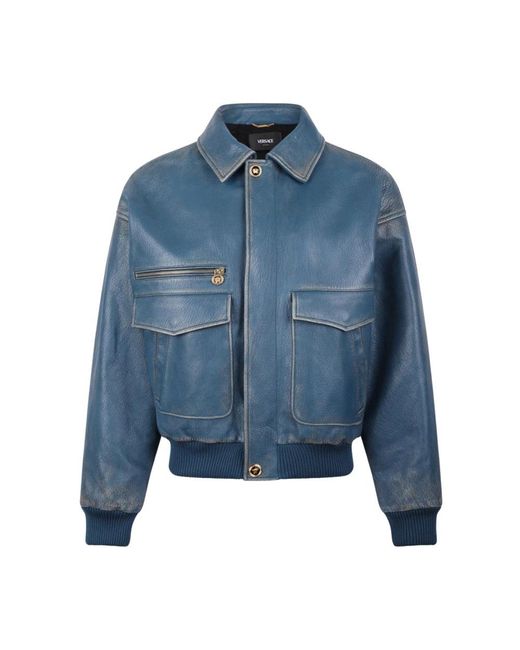 Versace Blue Leather Jackets for men
