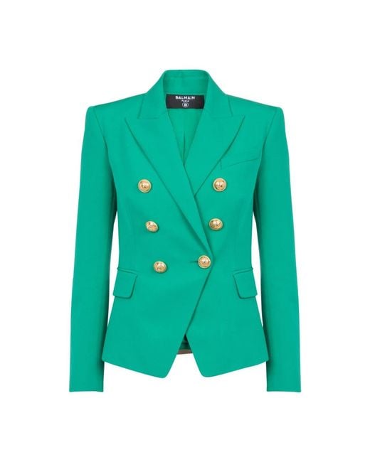 Balmain Green Virgin Wool Button-detail Blazer