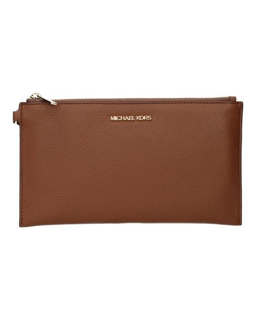 Michael Kors Bruin Leren Clutch Tas Met Logo in het Brown