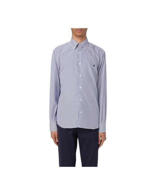 Brooksfield Blau Gestreiftes Langarmhemd in Blue für Herren