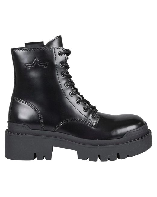Ash Black Lace-Up Boots