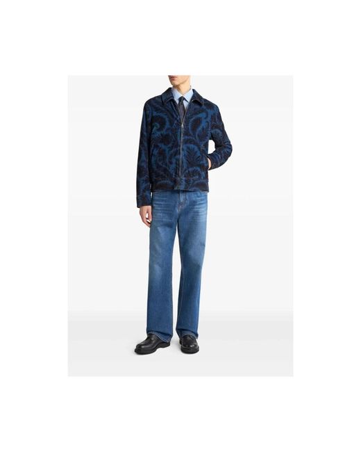 Etro Blauwe Paisley Rits Jas in het Blue voor heren