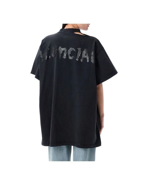 ＊Balenciaga＊T-Shirt Over Painted Vintage Jersey Black Balenciaga T-shirt Over Painted In Vintage Jersey In Black